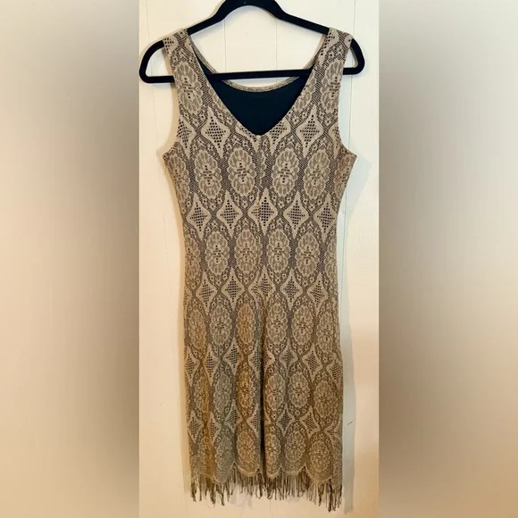 HARLOW Vintage Pullover Dress SZE 10 Tan Lace over Black Bodice Party or Formal - Picture 5 of 7